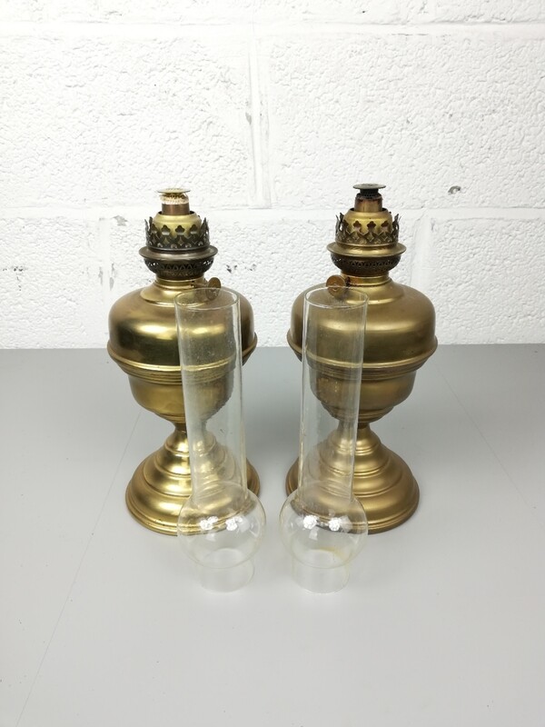 Pair antique copper oil lamps