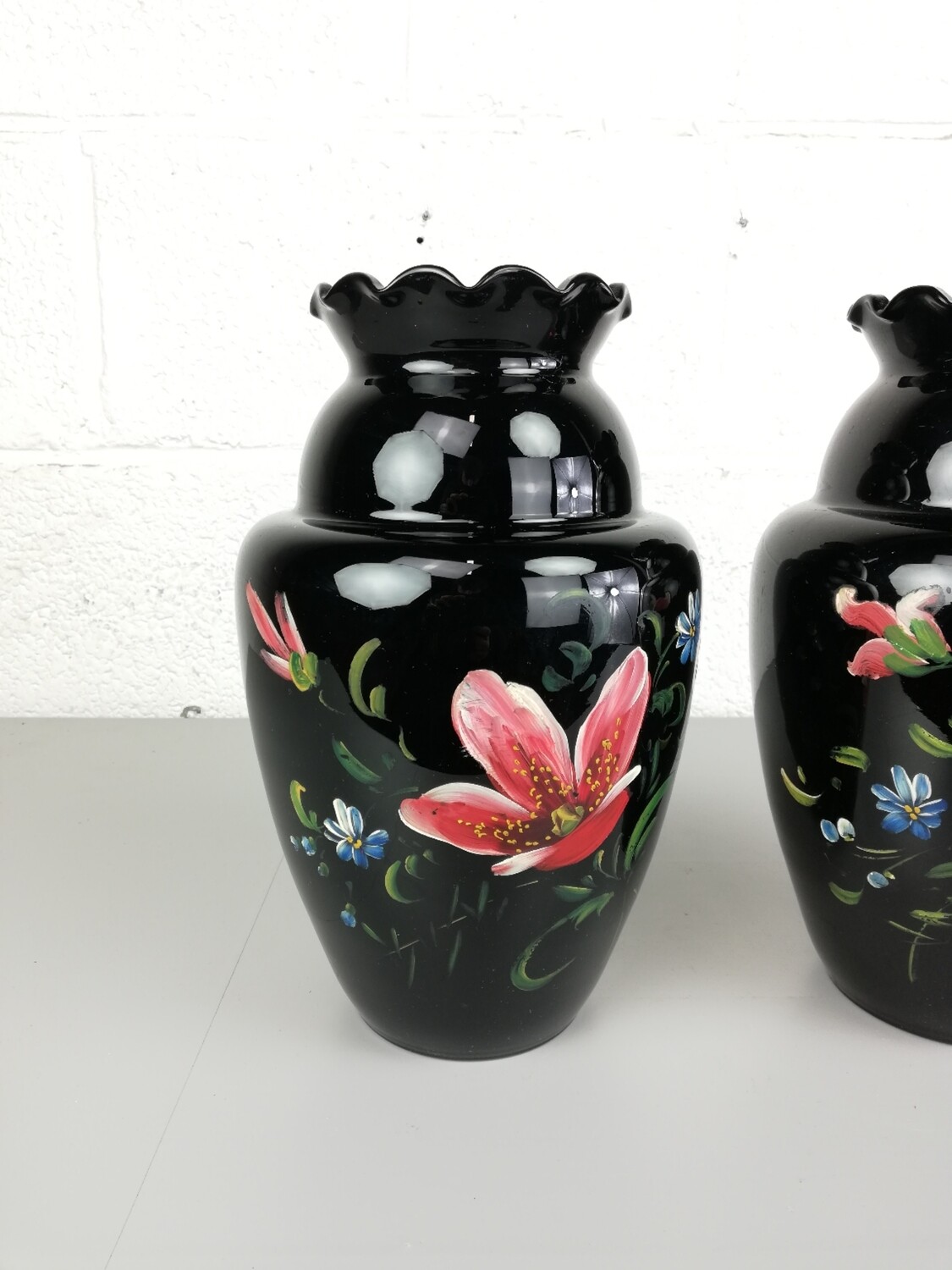 Pair of hand painted vases in Booms glass