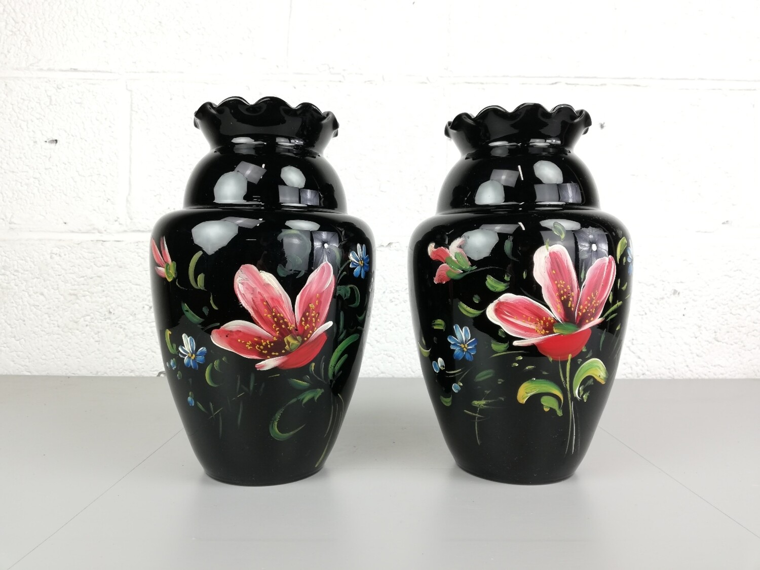 Pair of hand painted vases in Booms glass