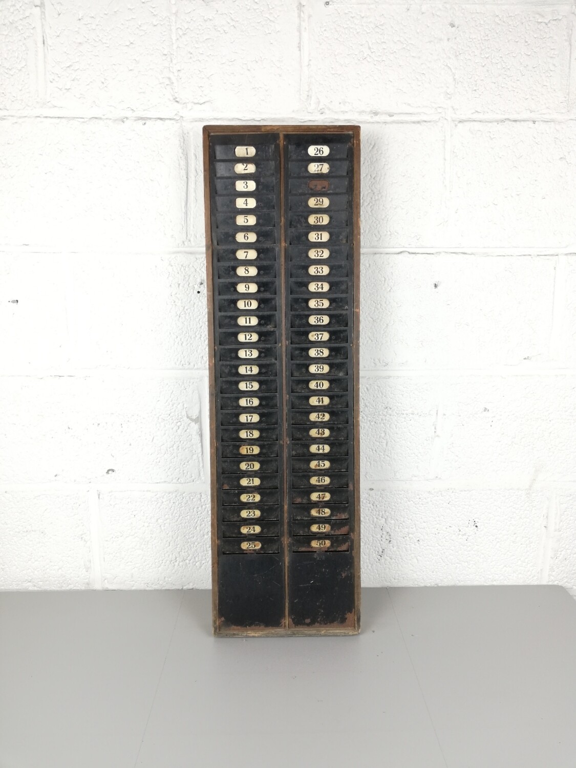 Antique double time clock card holder