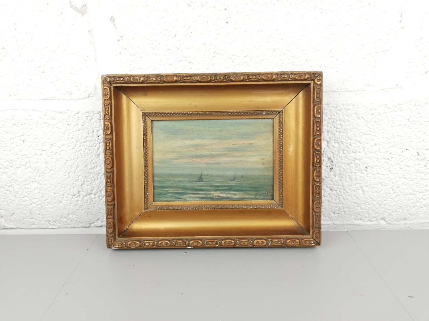Franz De Vadder - schilderijtje: zeilschepen op zee