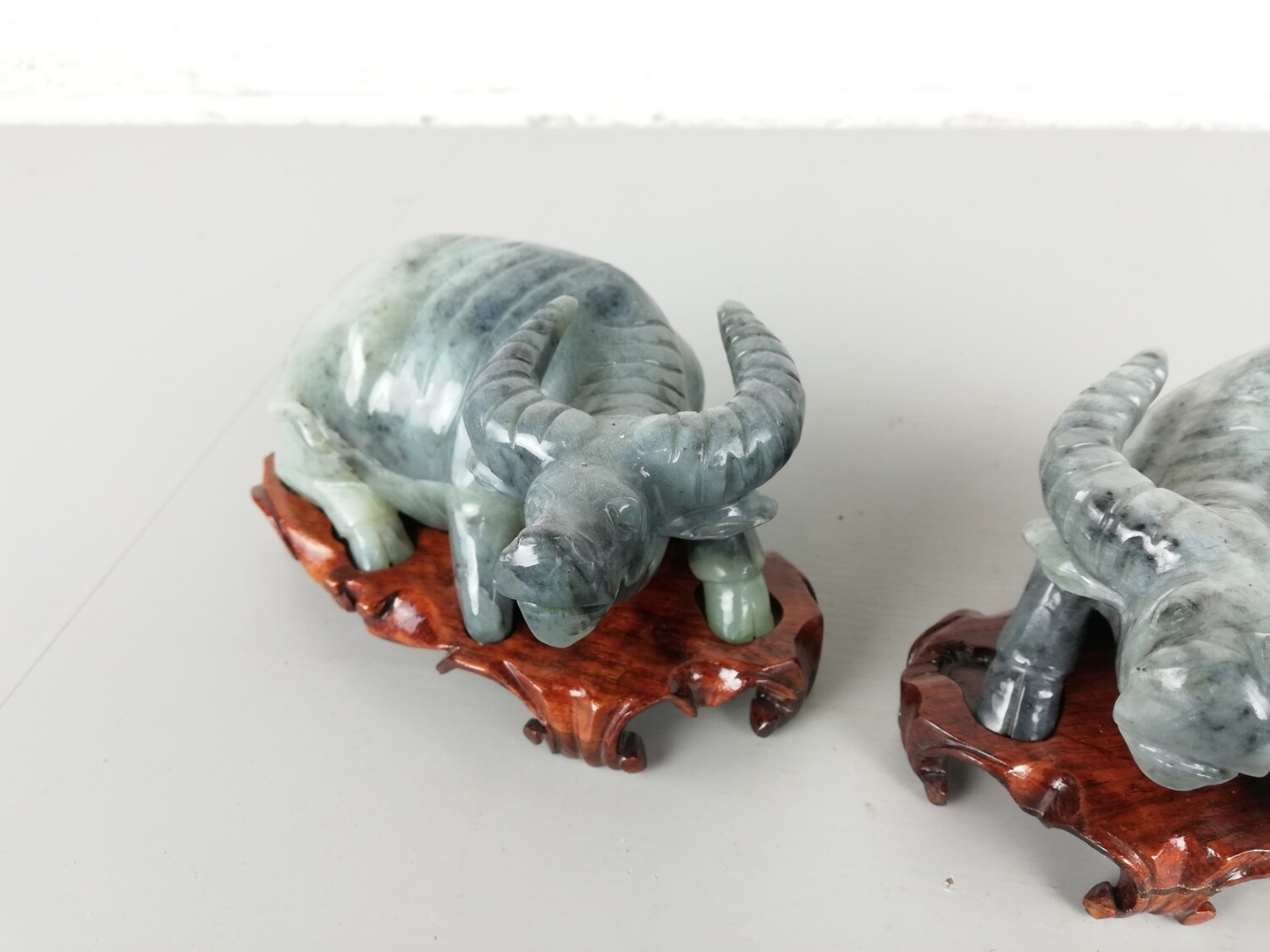 Pair soapstone water buffaloes