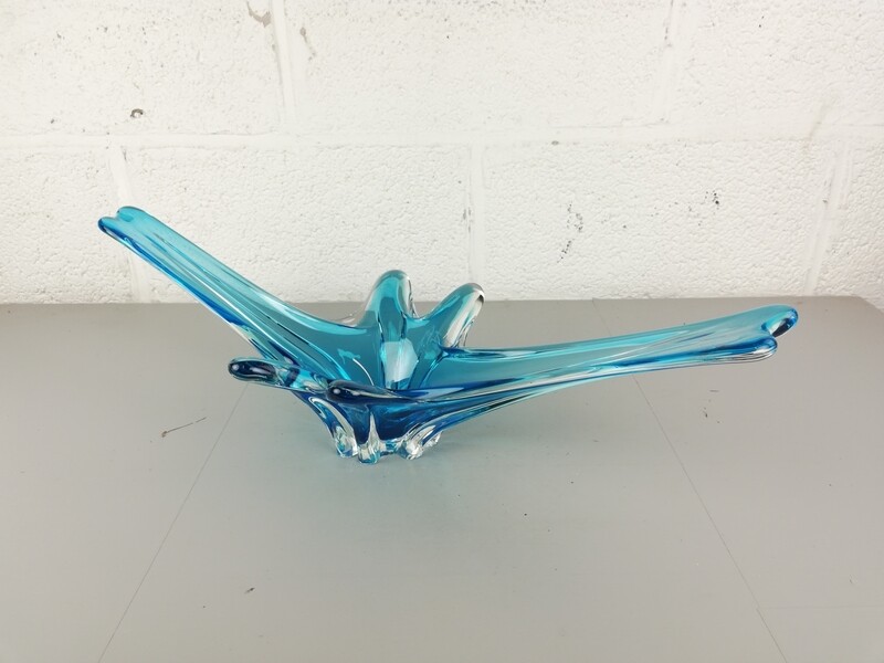 Clear blue glass bowl