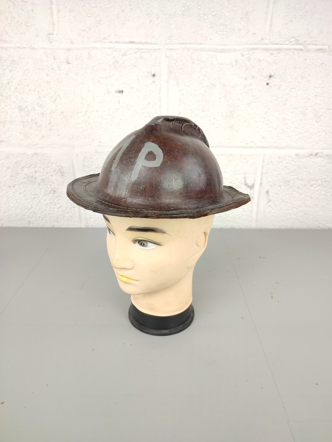 Antique leather miners helmet