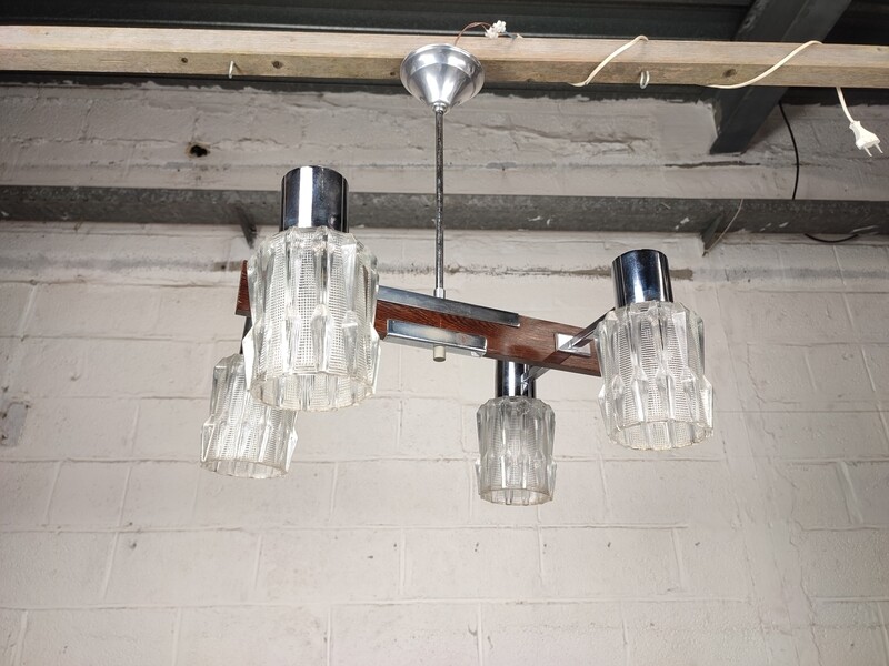 Vintage hanglamp chroom & hout