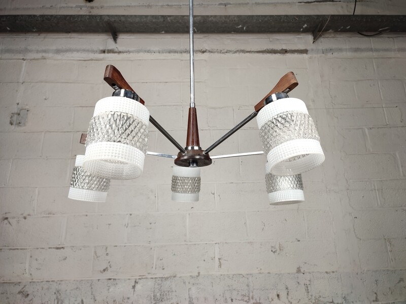 Vintage hanglamp met 5 kelken