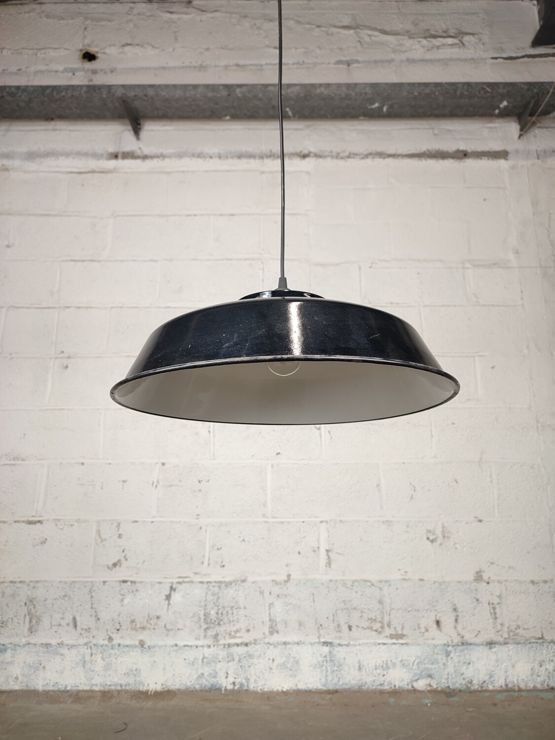 Large black enamel pendant lamp