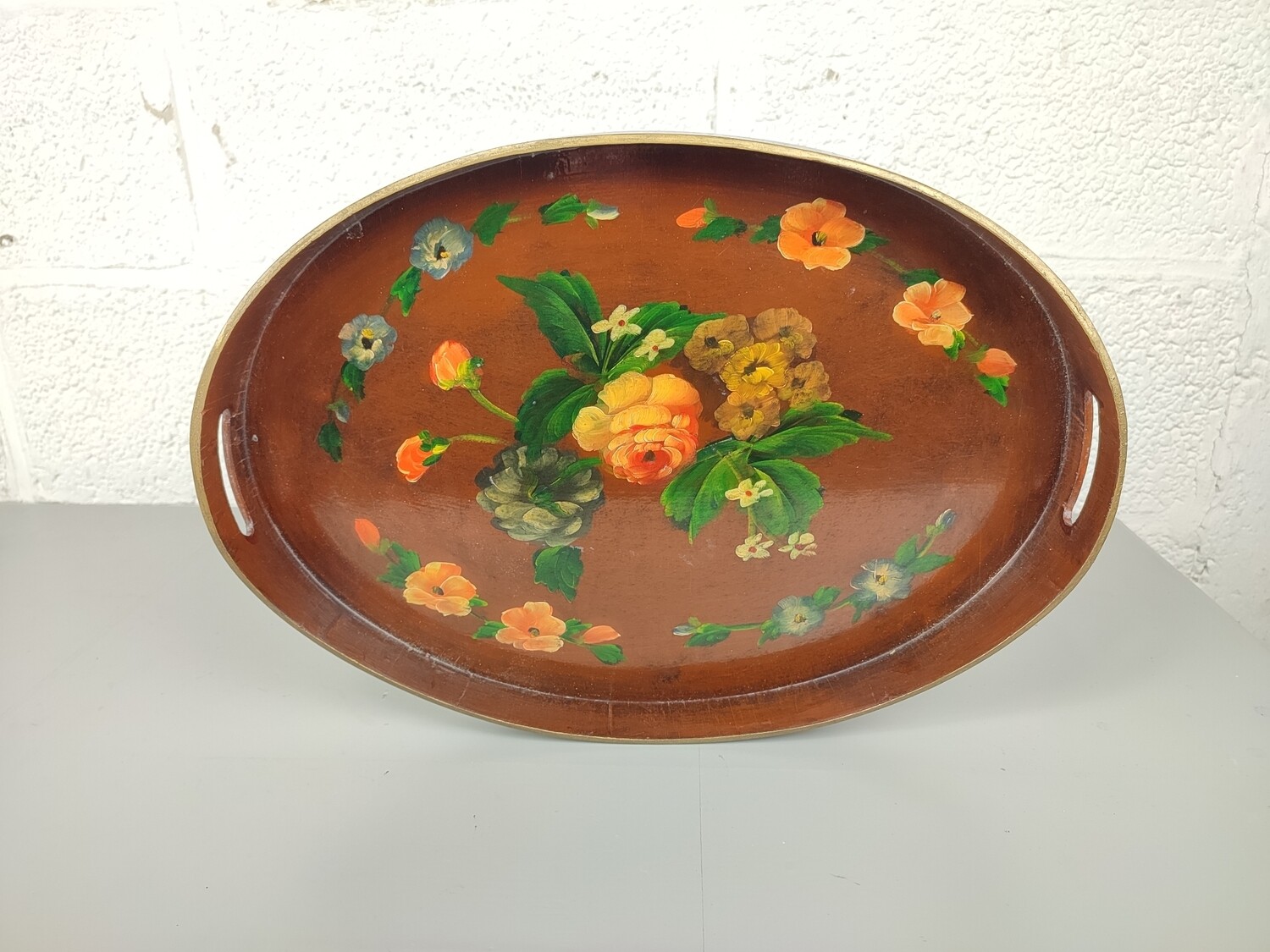 Old laquered tray with painting