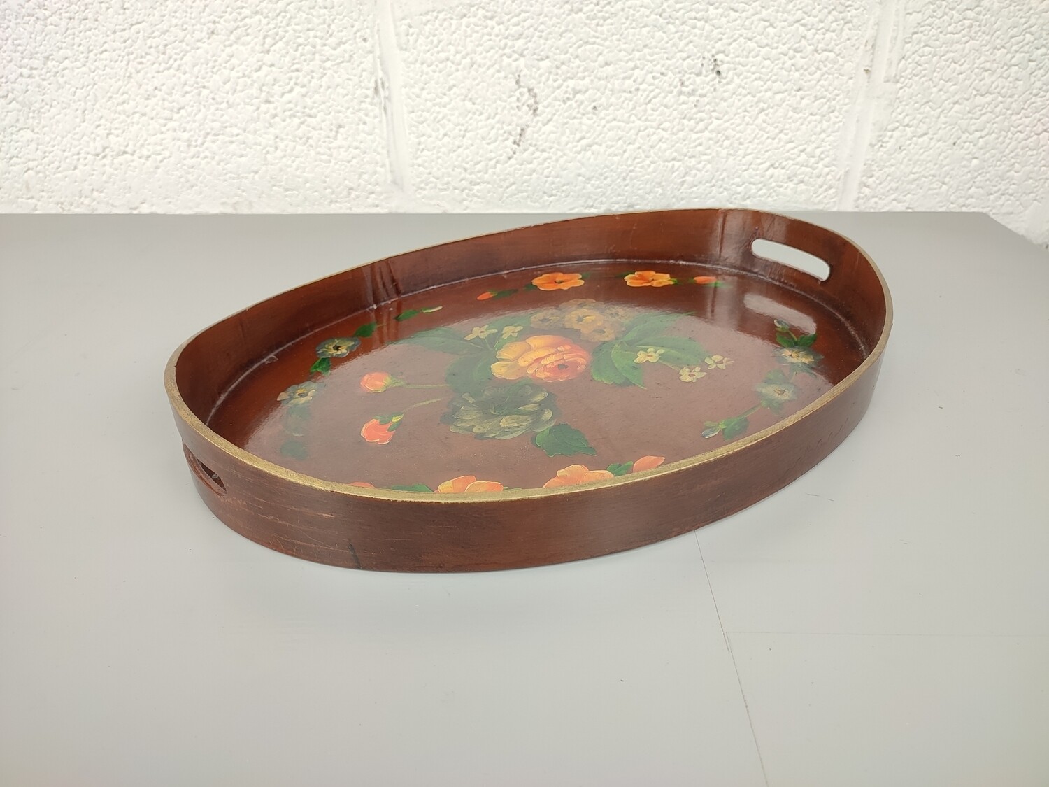 Old laquered tray with painting