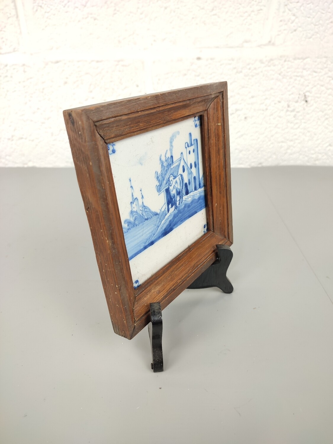 Antique Delft tile in frame 18th century
