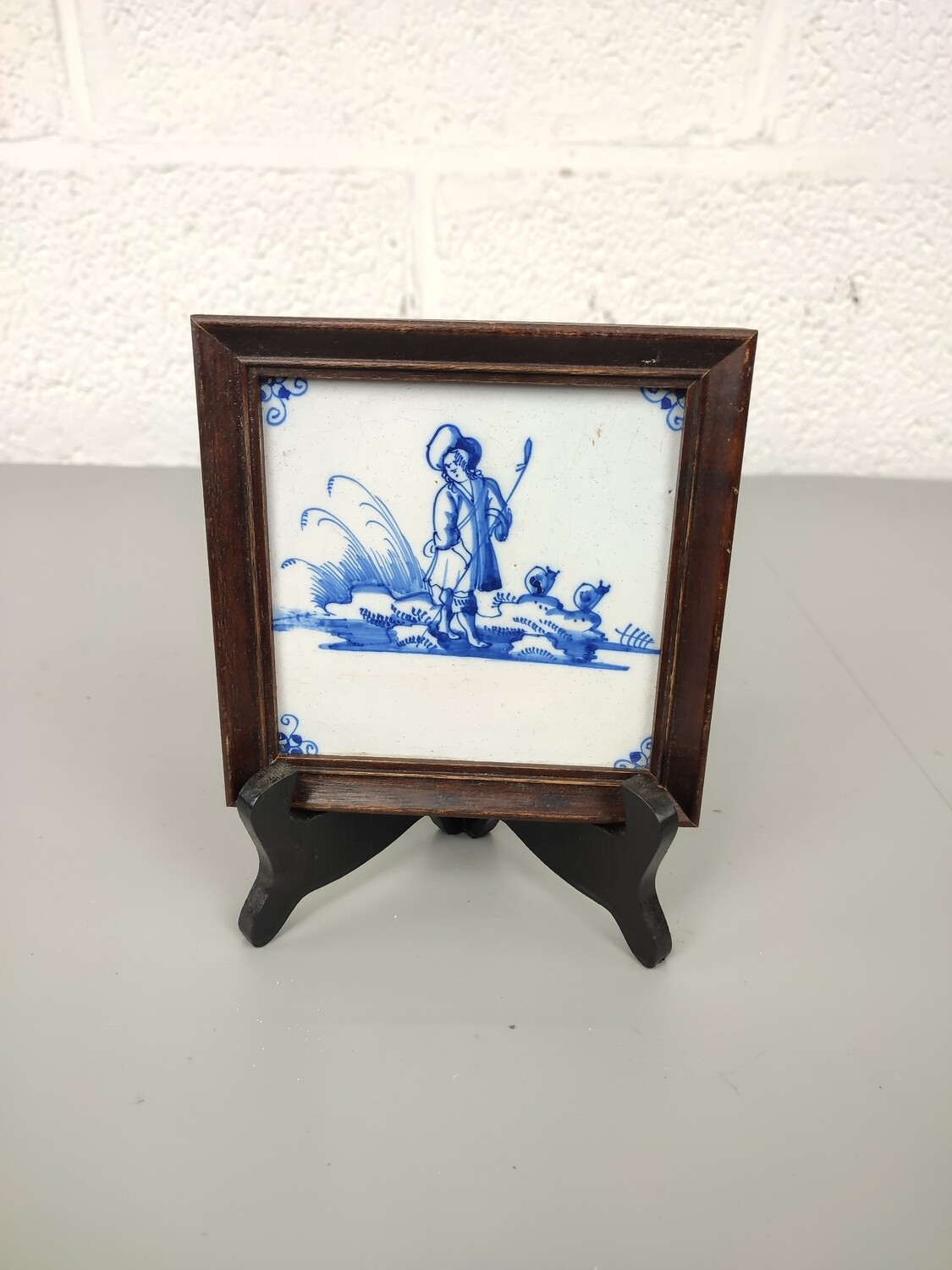 Antique Delft tile in frame 18th century