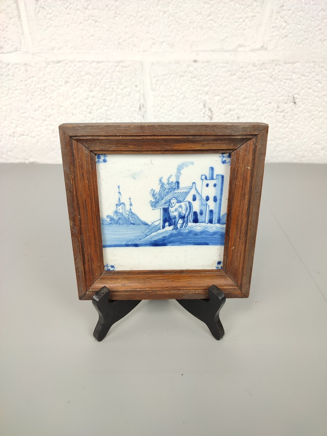 Antique Delft tile in frame 18th century