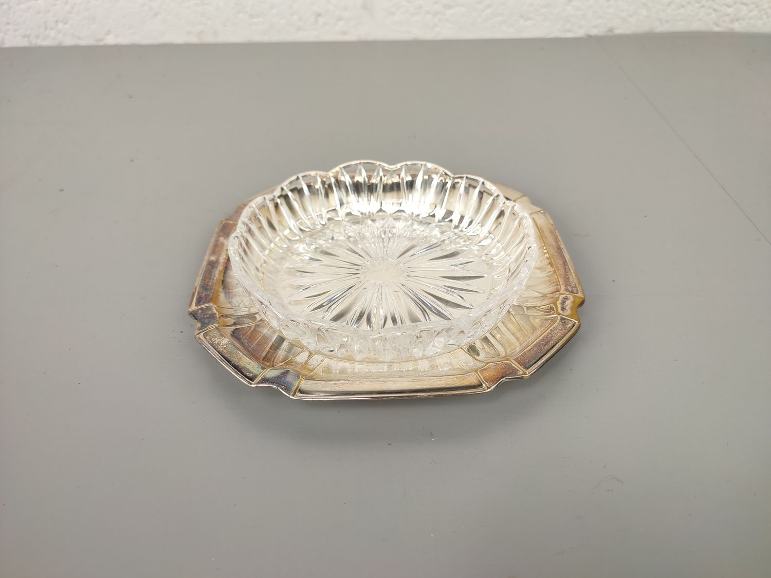 Glass and silver plated tray