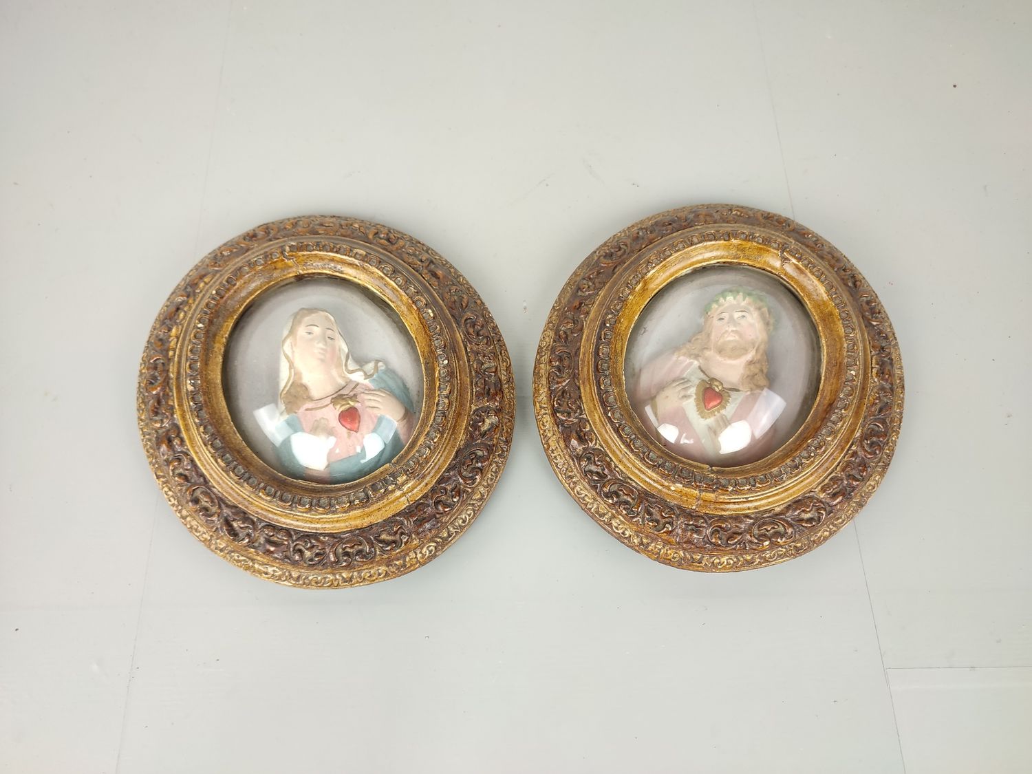 Antique plaster frames Jesus and Mary