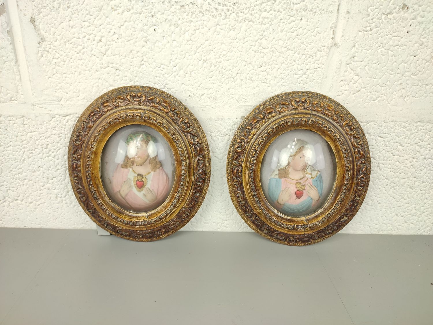 Antique plaster frames Jesus and Mary