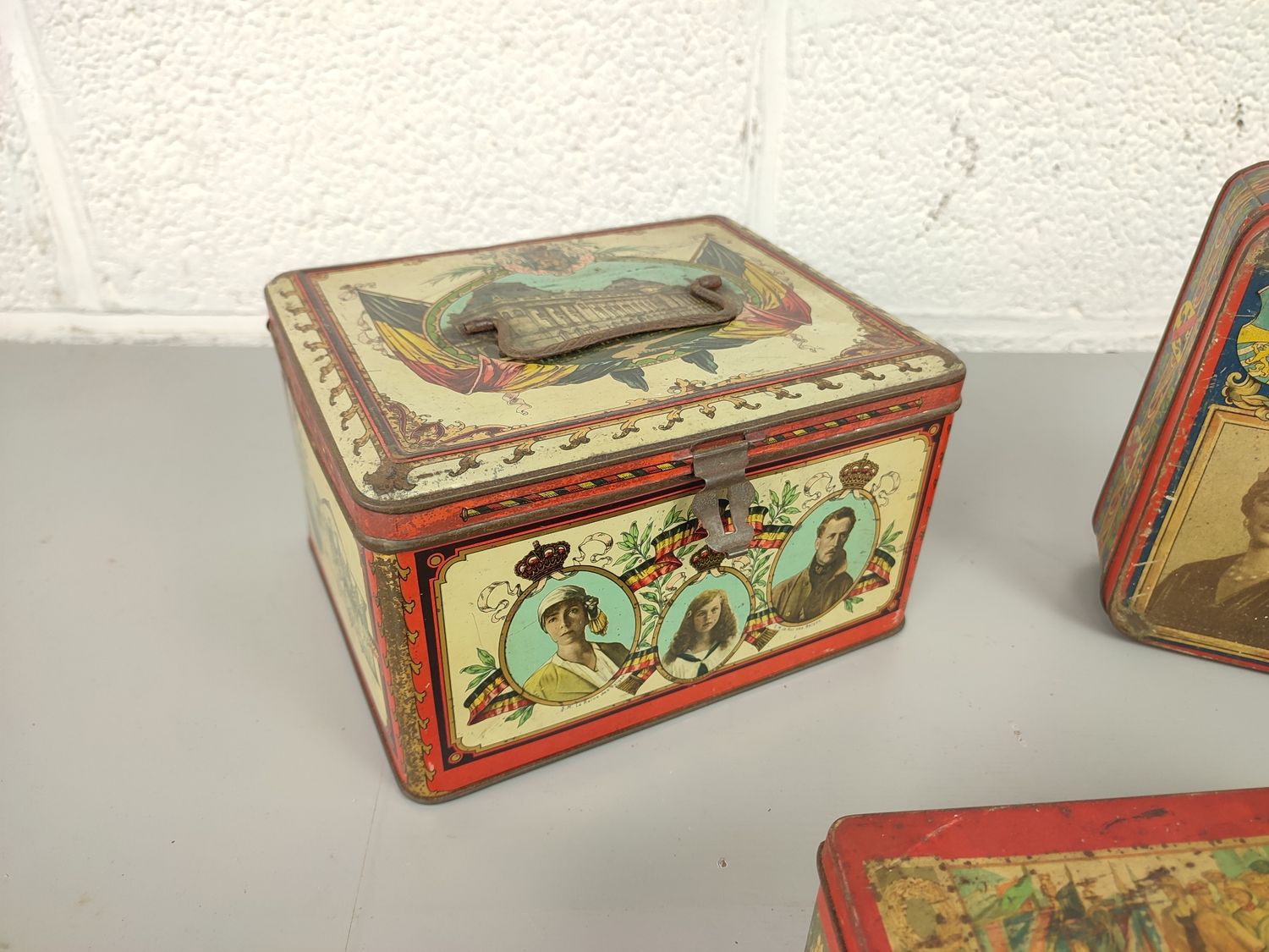 3 old Belgian tin boxes