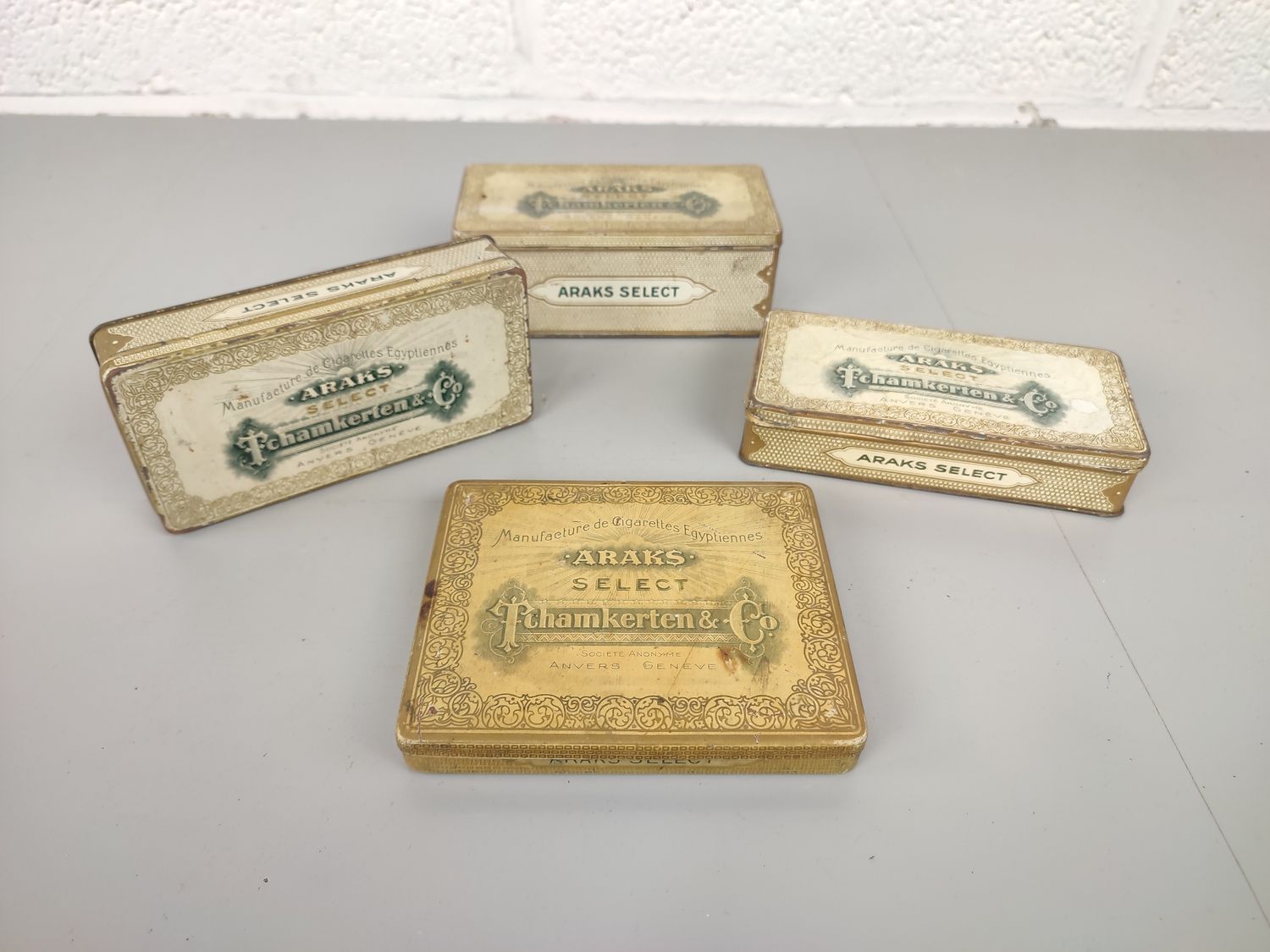 4 old Araks tobacco tins