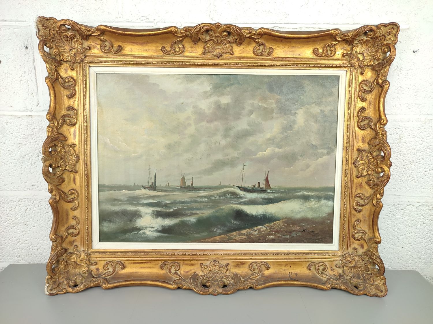 Painting of ships in a storm