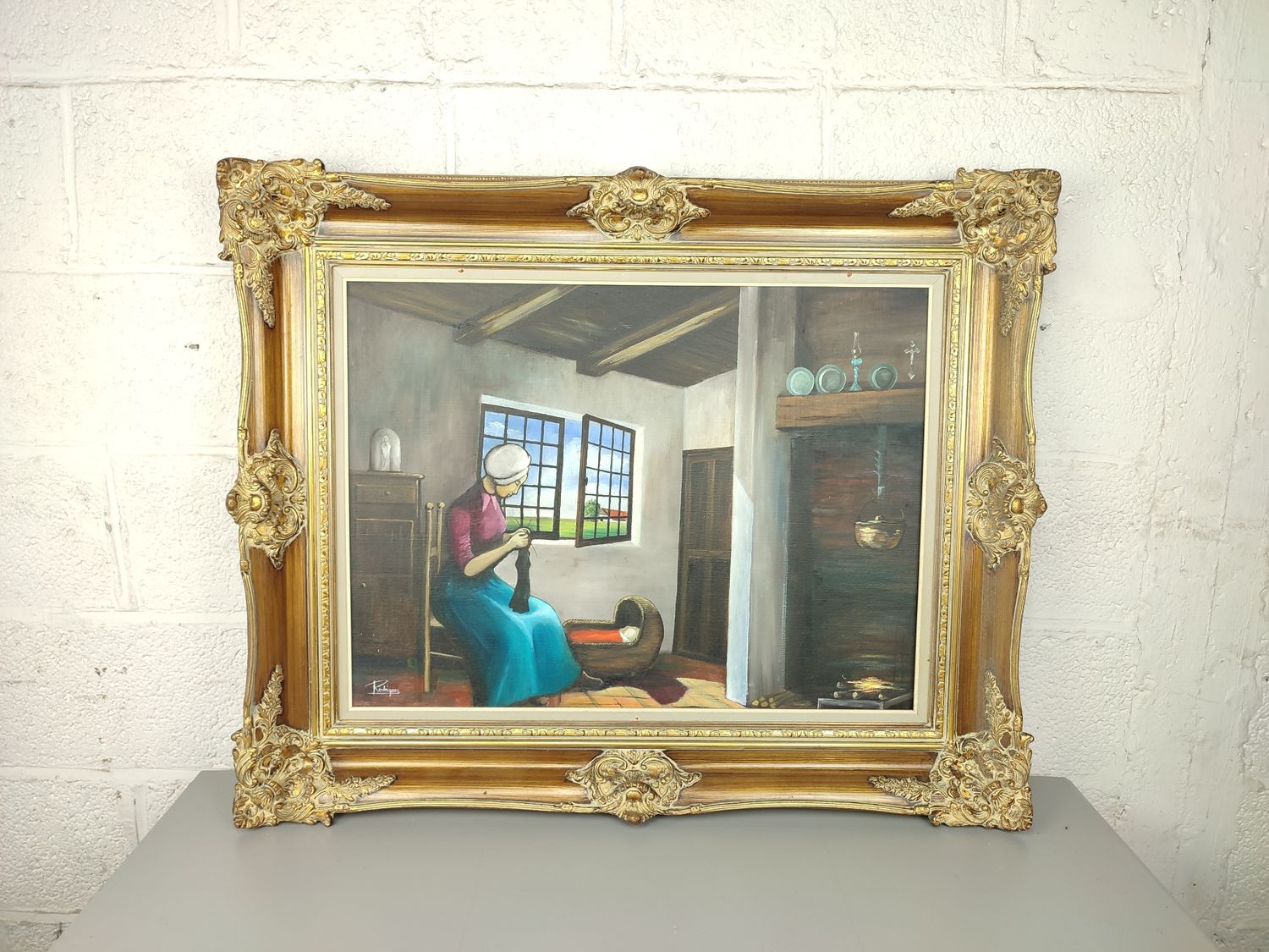 Large painting in antique frame