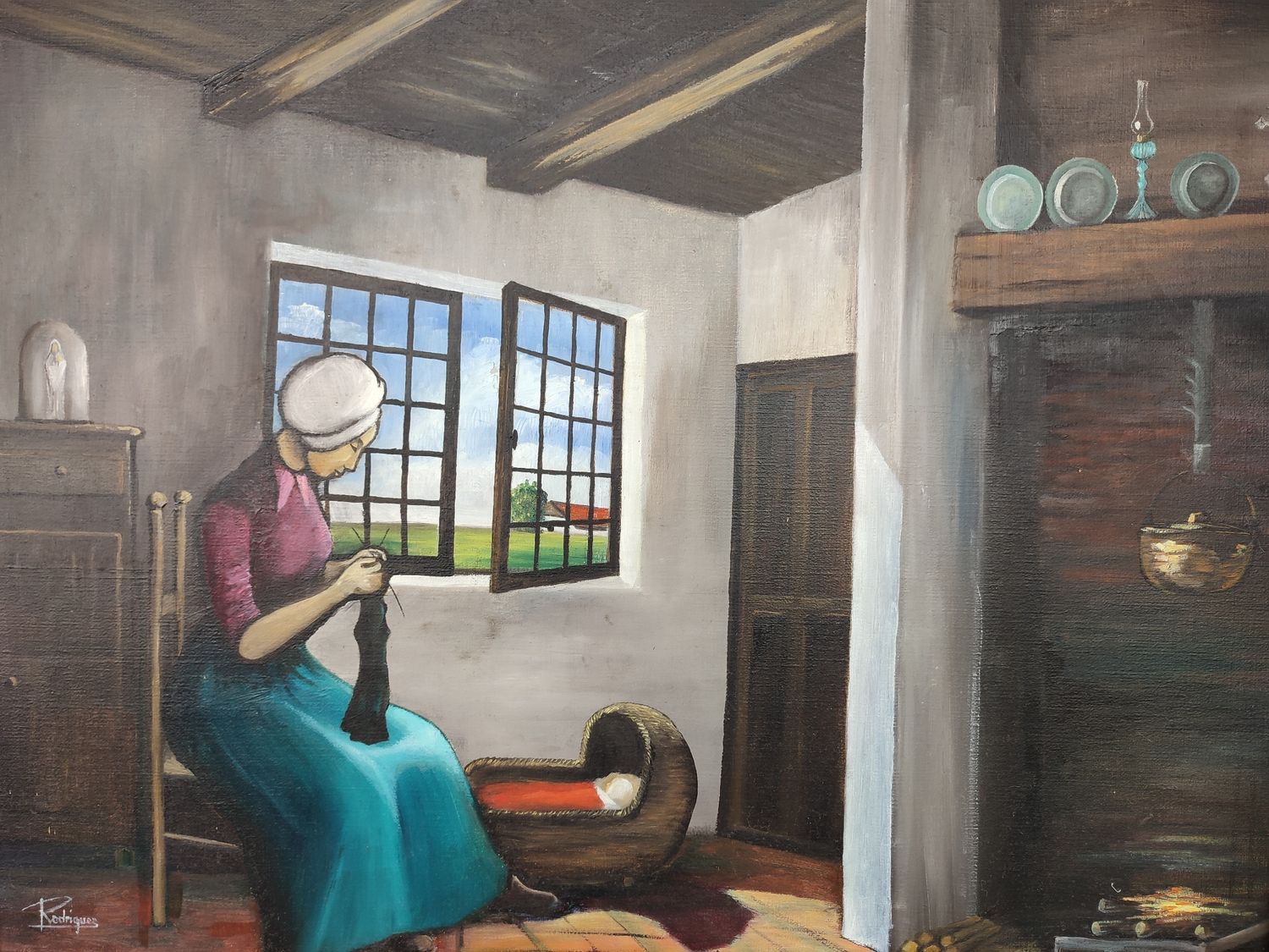 Large painting in antique frame