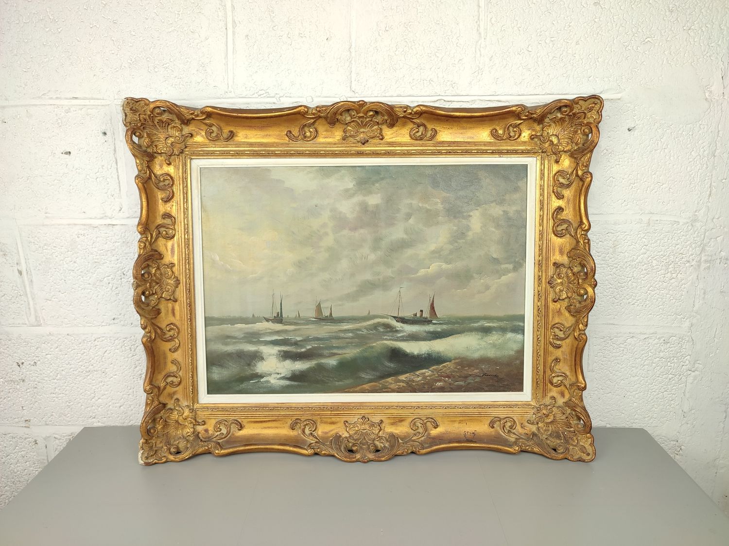Painting of ships in a storm