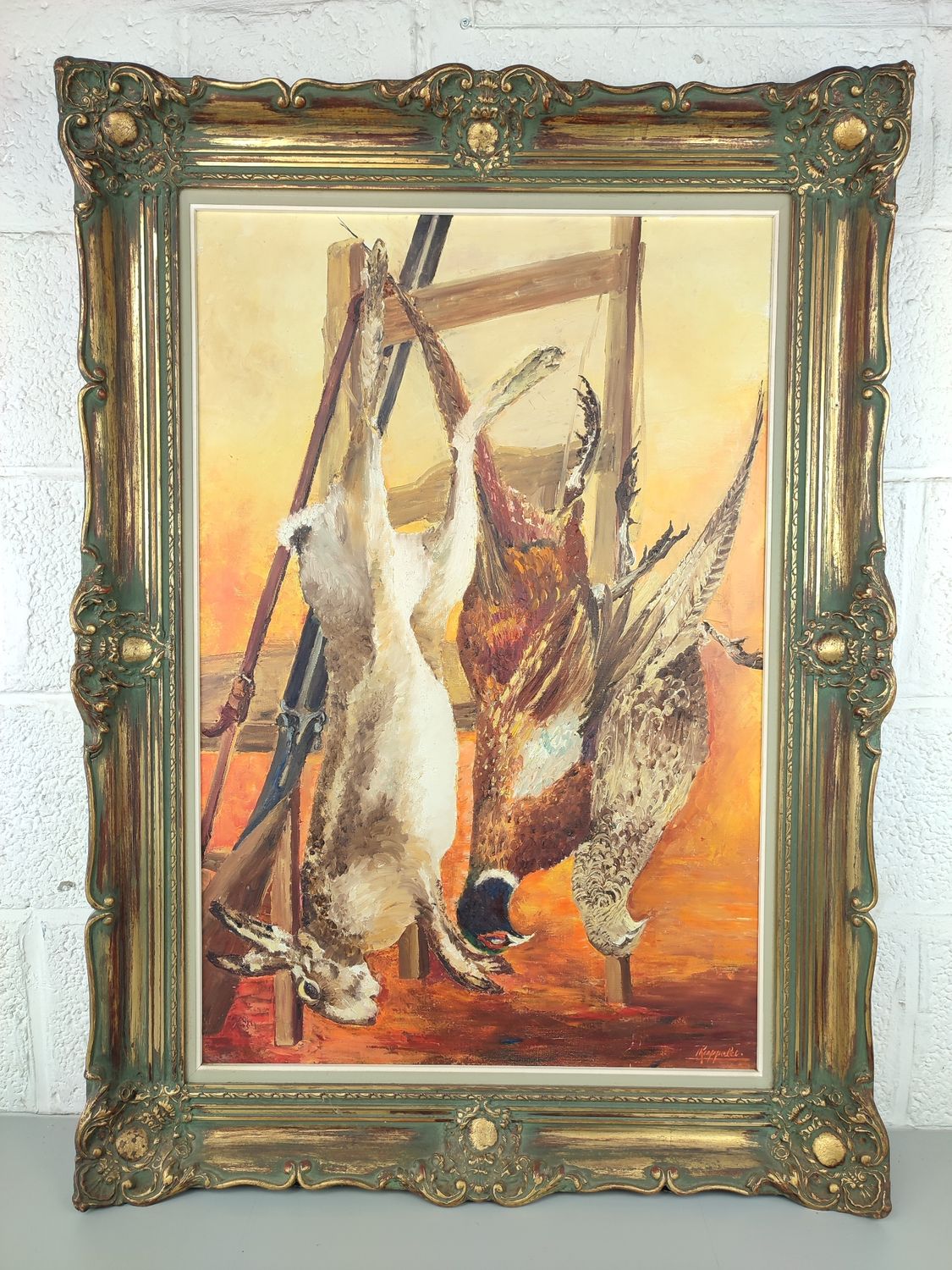 Large painting of hunting trophies