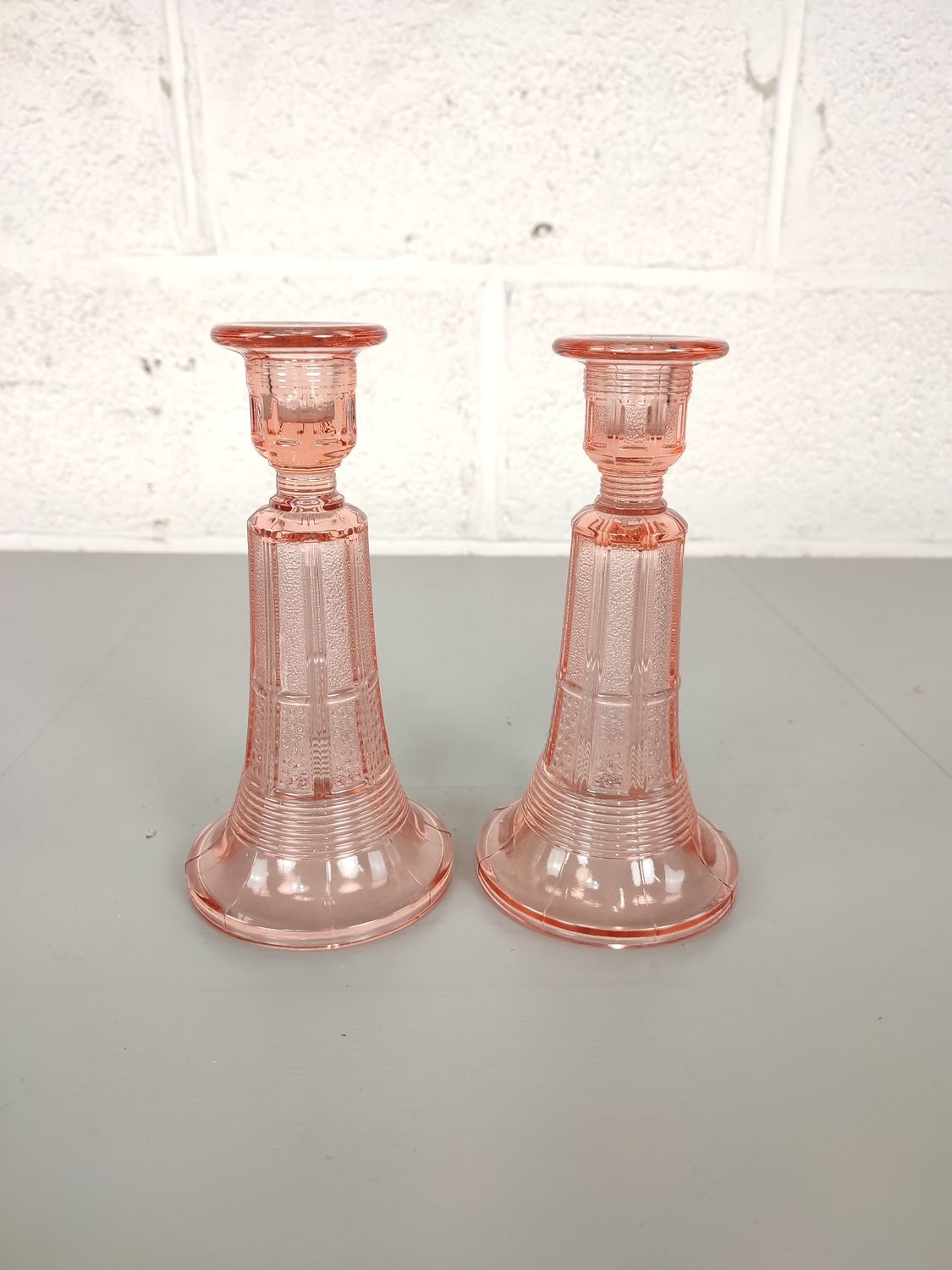 Pair Luxval pressed glass candlesticks