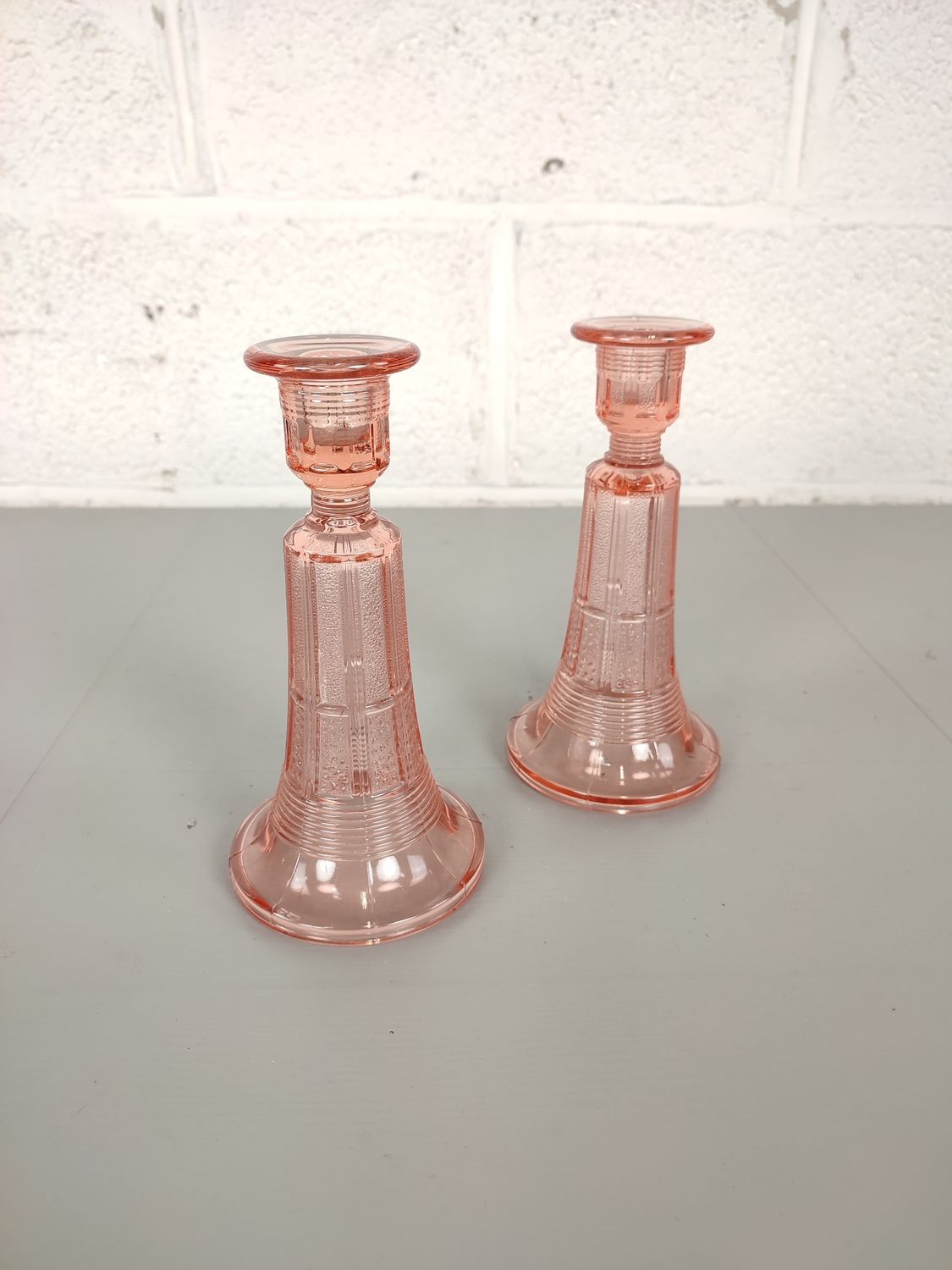 Pair Luxval pressed glass candlesticks
