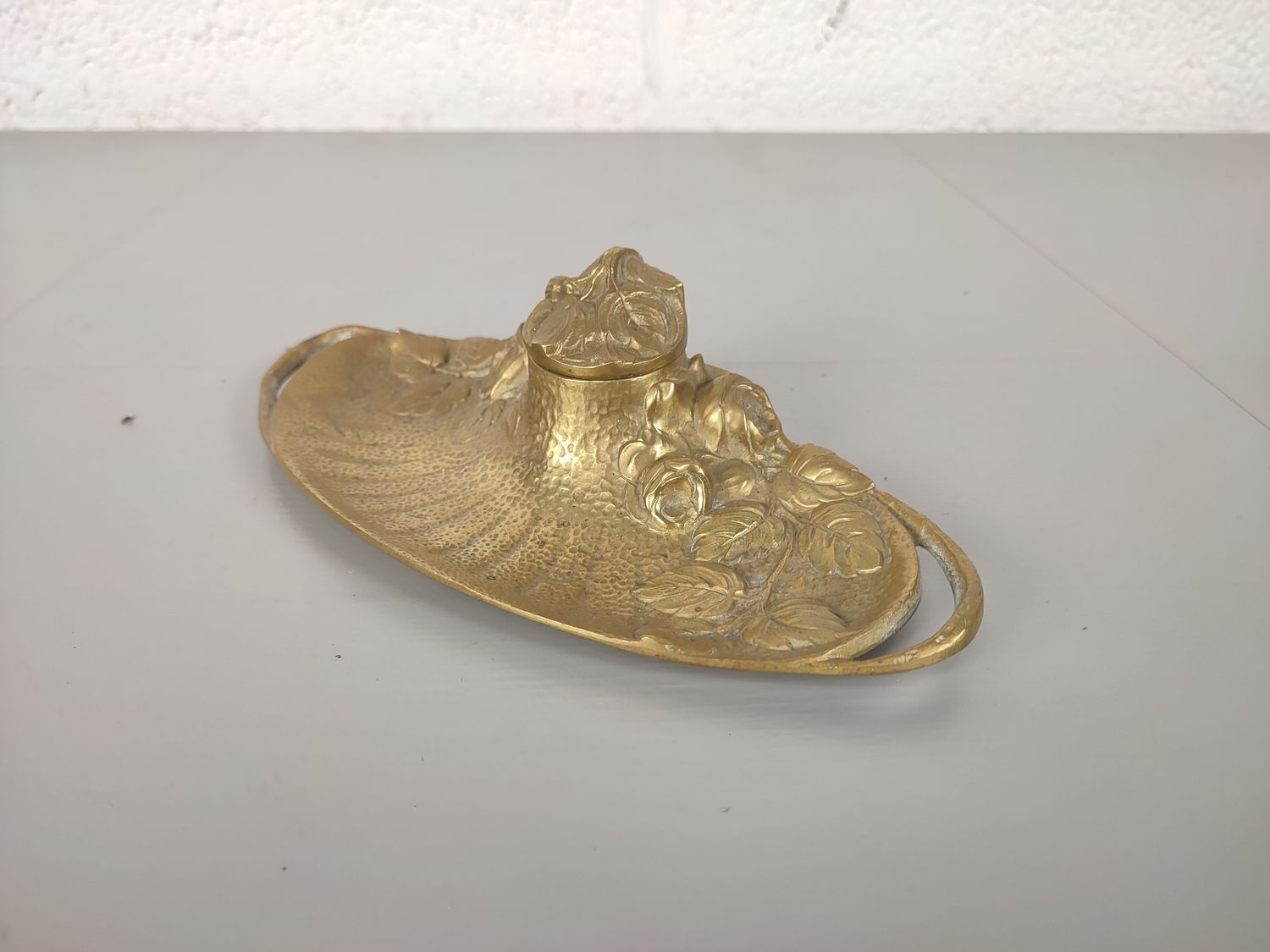 Brass art nouveau inkwell