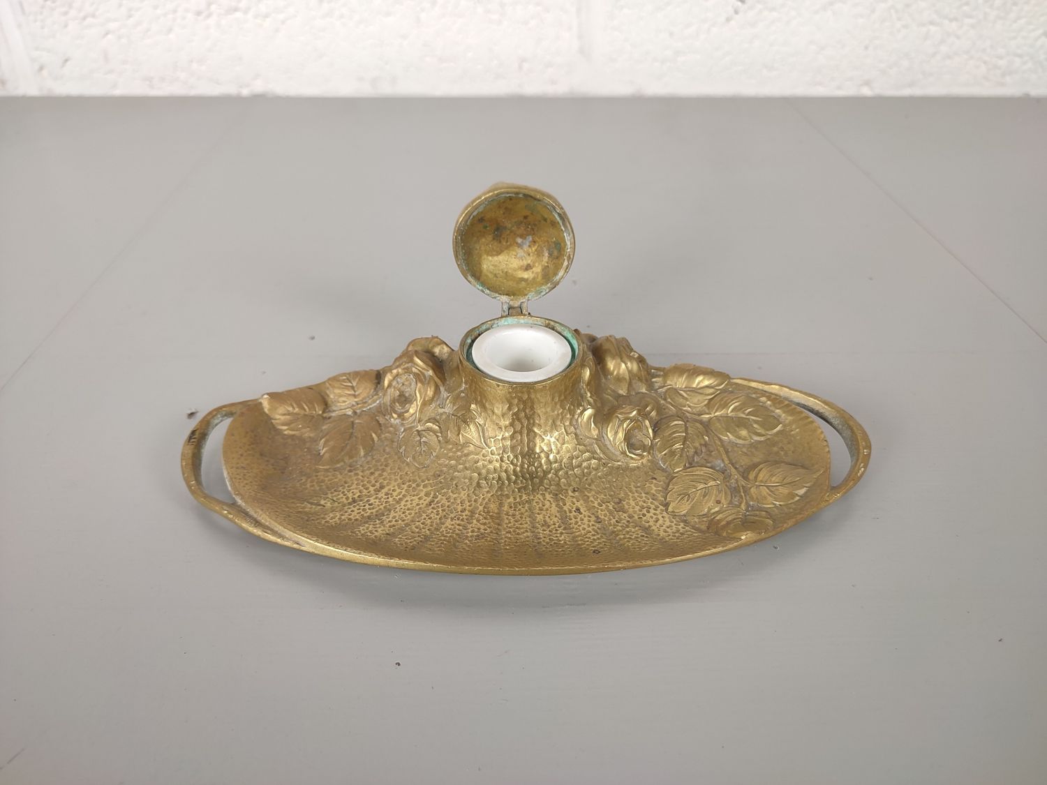 Brass art nouveau inkwell