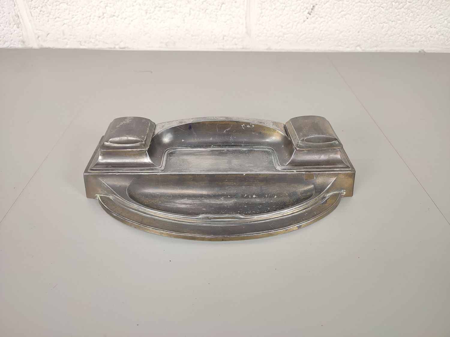 Antique silver plated brass inkstand
