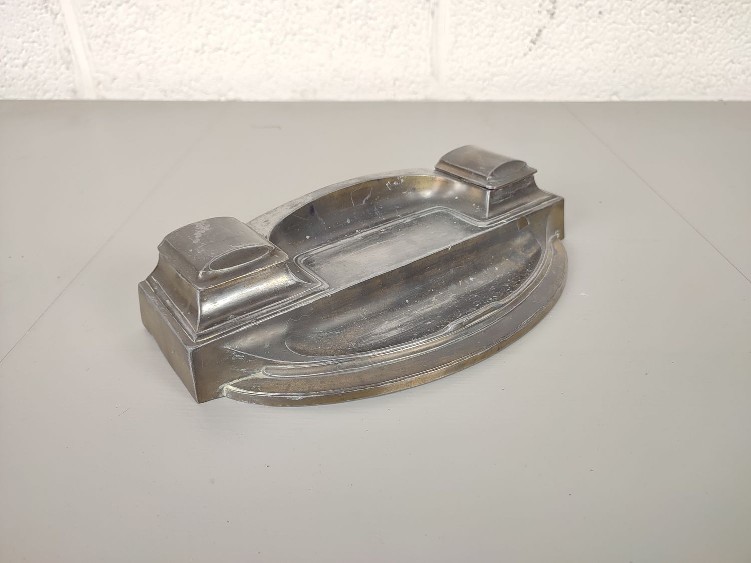 Antique silver plated brass inkstand
