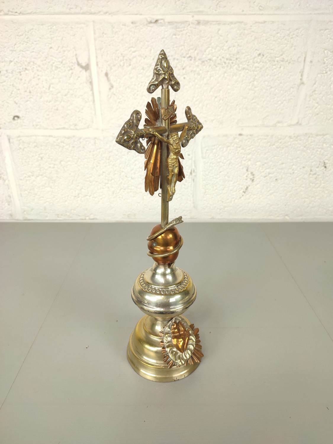 Antique brass standing crucifix