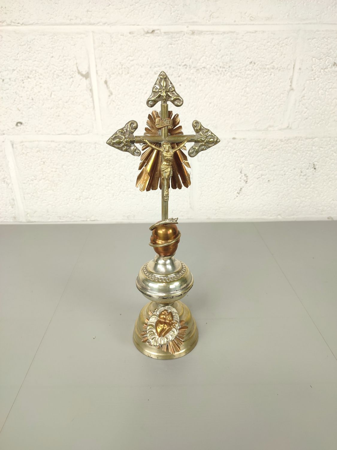 Antique brass standing crucifix