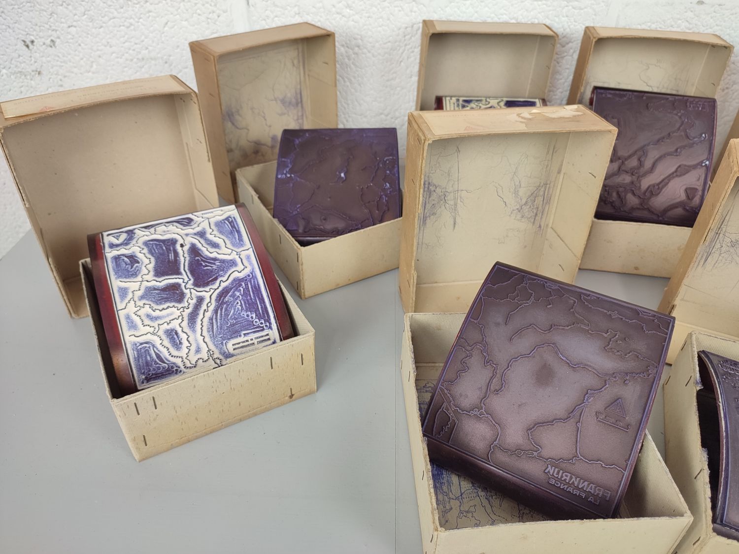 9 old geografical school stamps