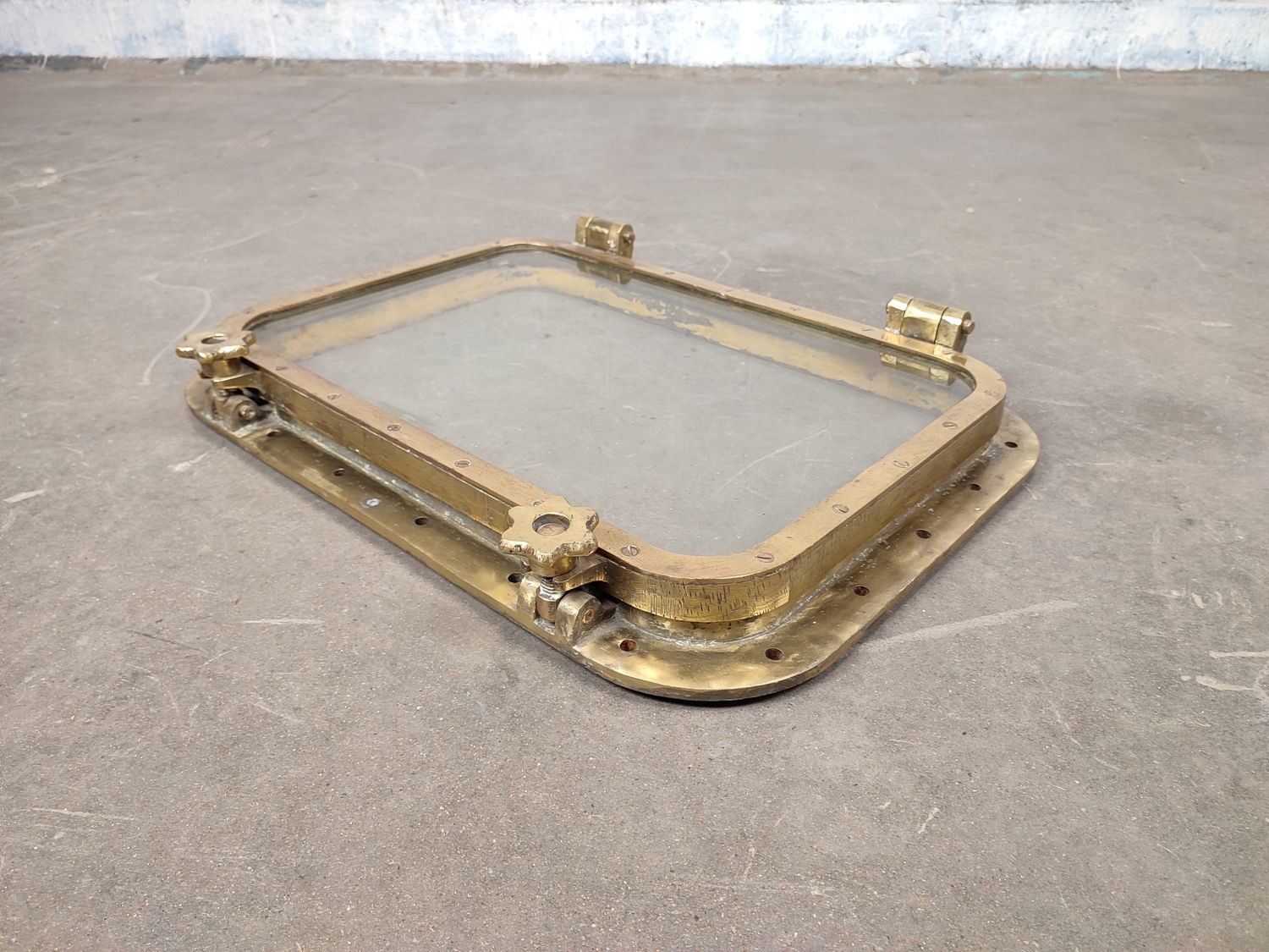 Large rectangular brass porthole