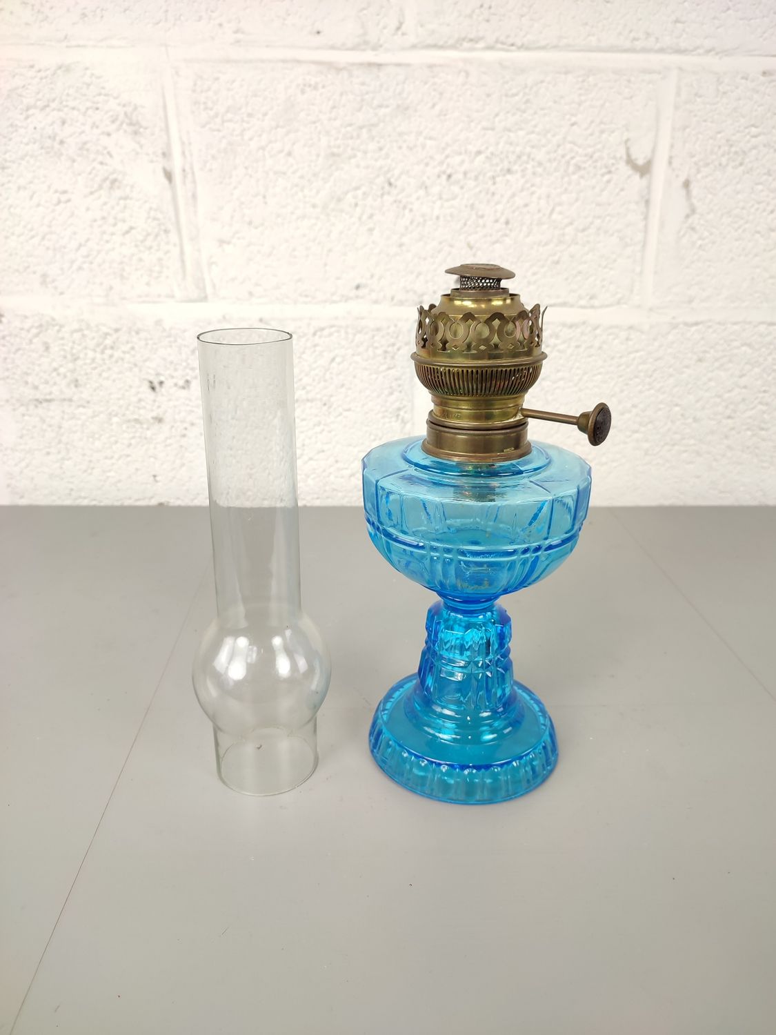 Antique blue oil lamp