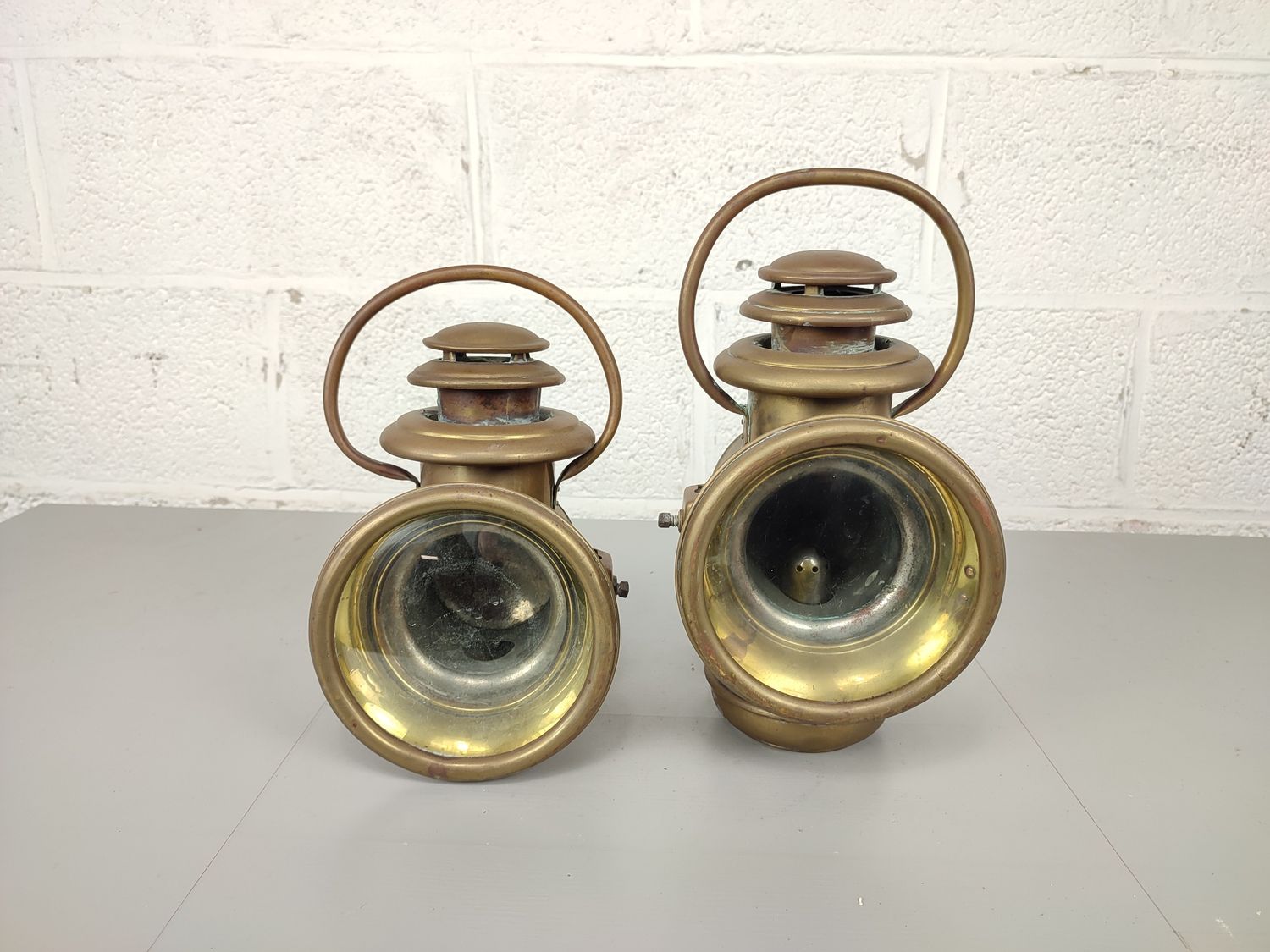 Pair of antique car headlights
