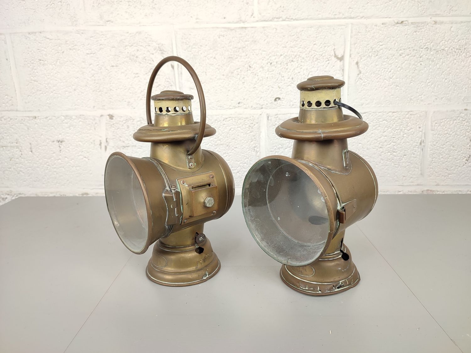 Pair of antique car headlights