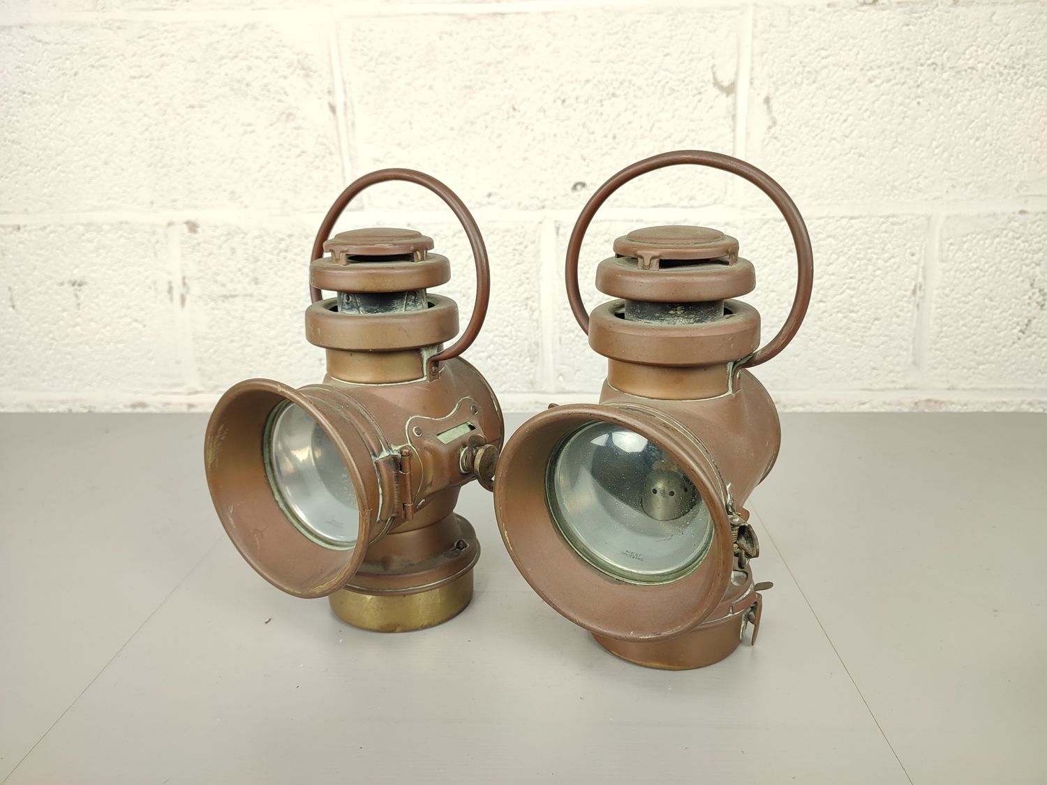 Pair of antique car headlights