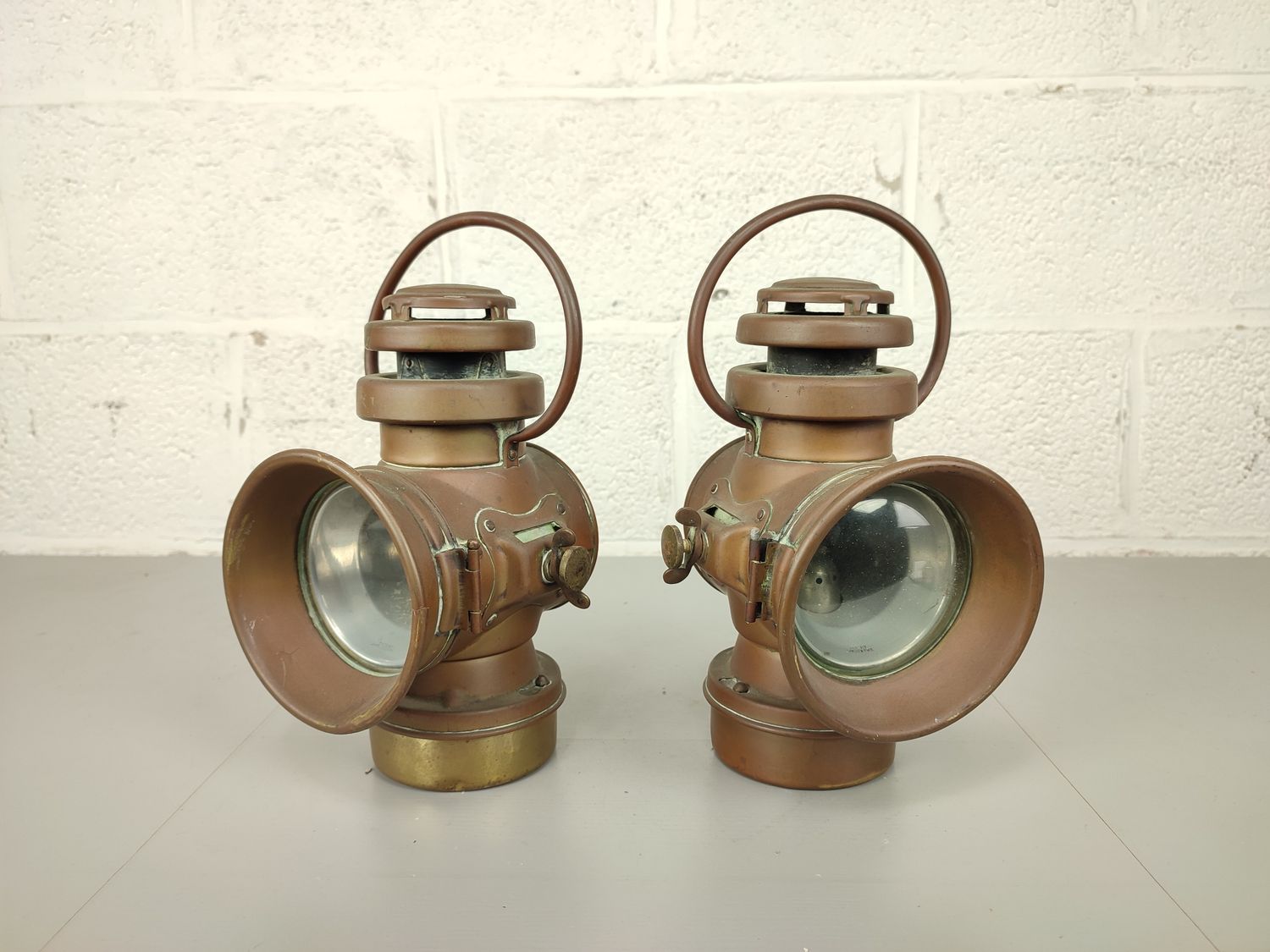 Pair of antique car headlights