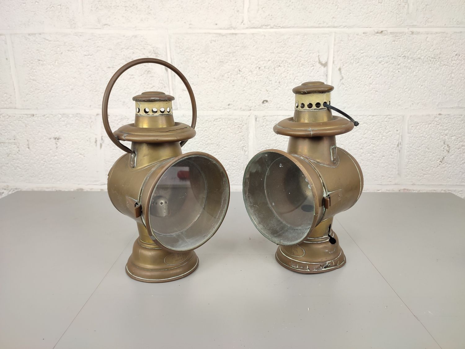 Pair of antique car headlights