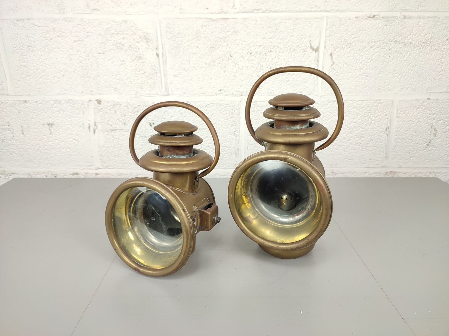 Pair of antique car headlights
