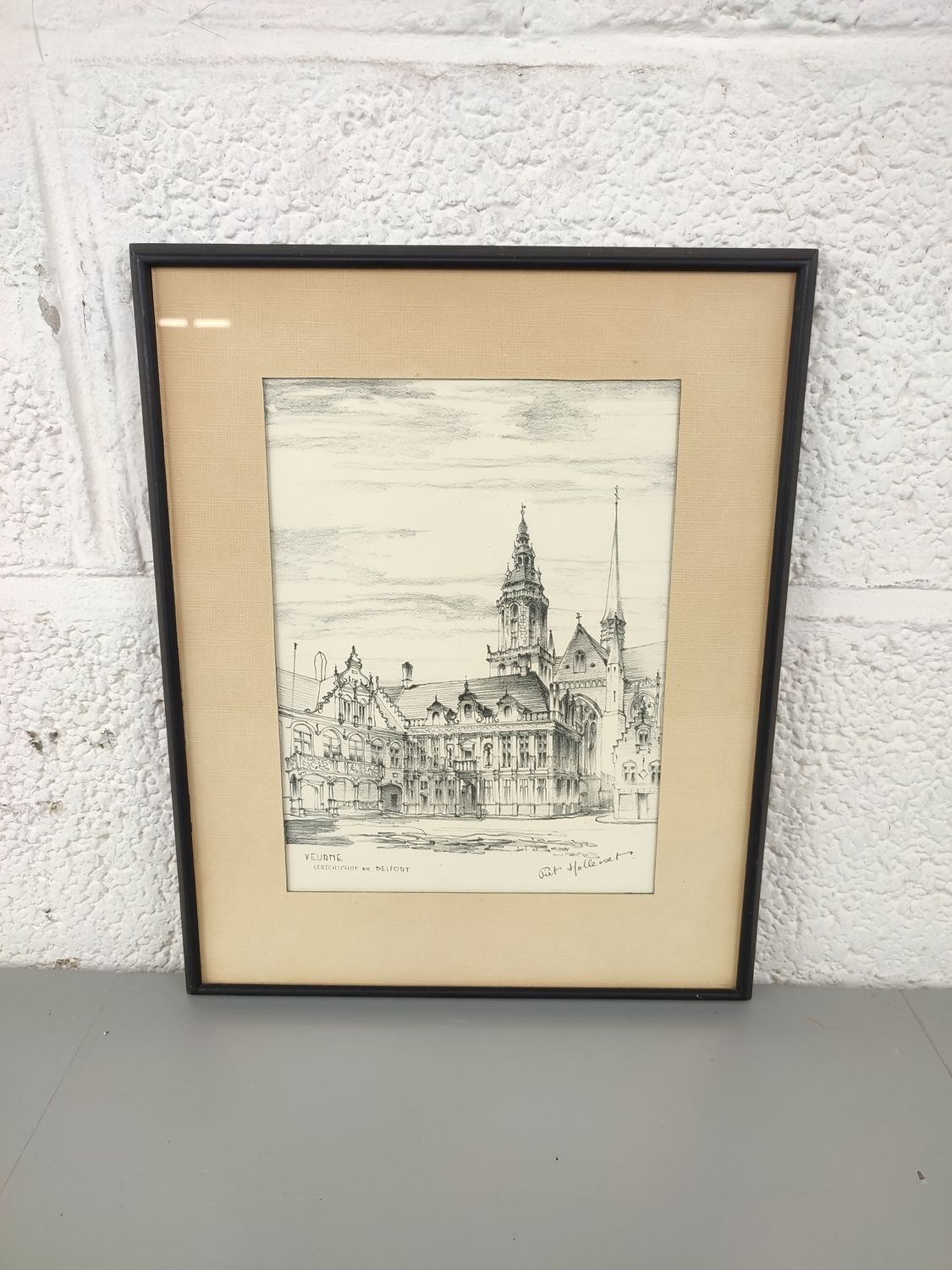 Piet Hollevoet - drawing - Belfry and court of justice, Veurne