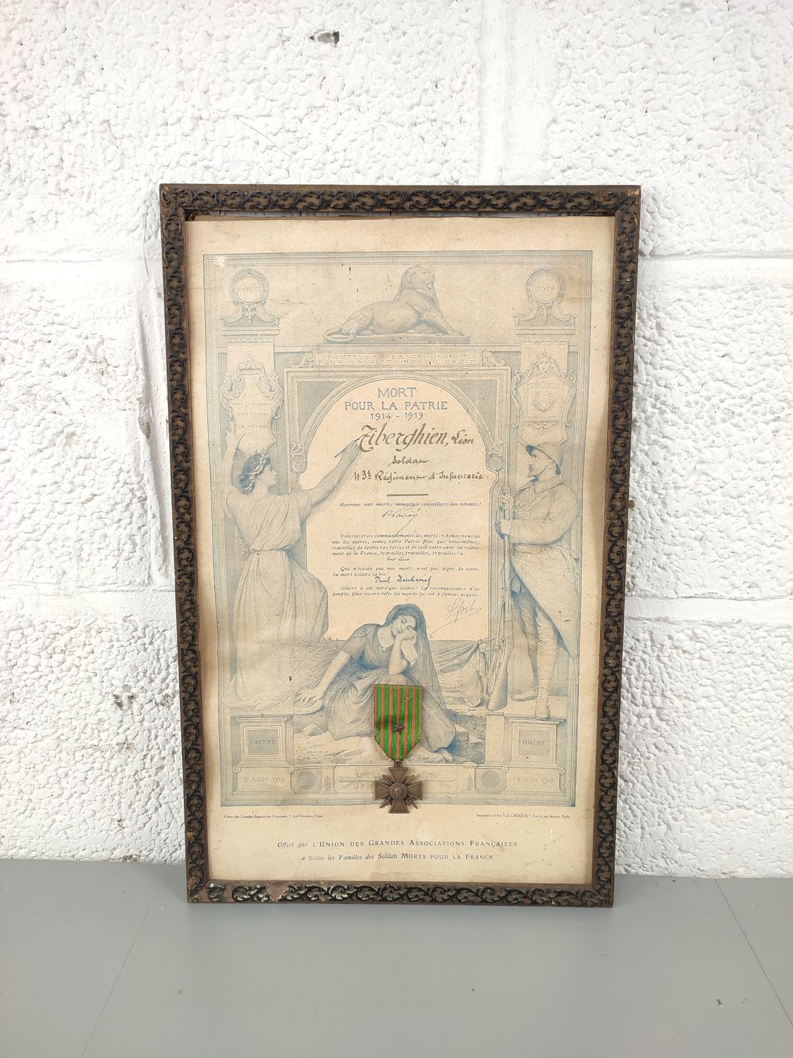 French war cross with diploma