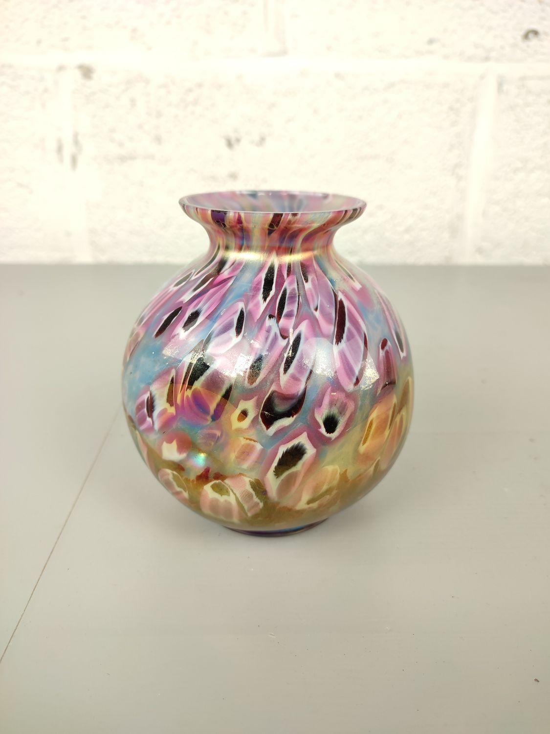 Antique iridescent Kralik millefiori vase