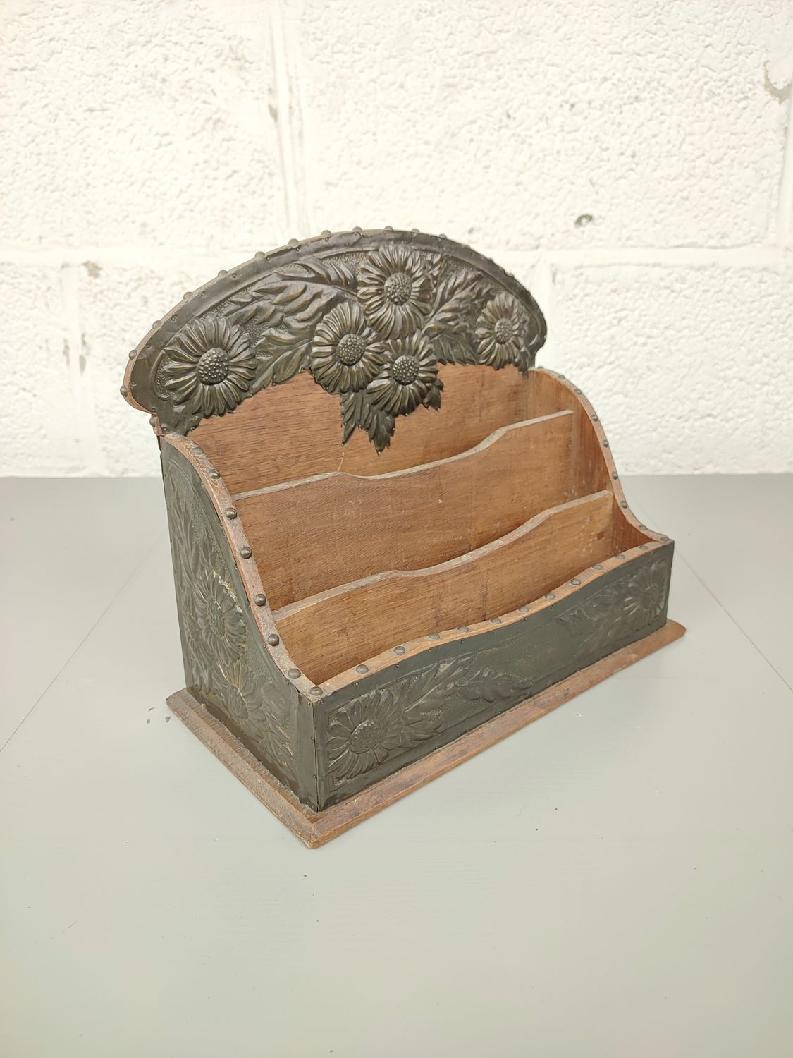 Wood &amp; copper desk letter holder
