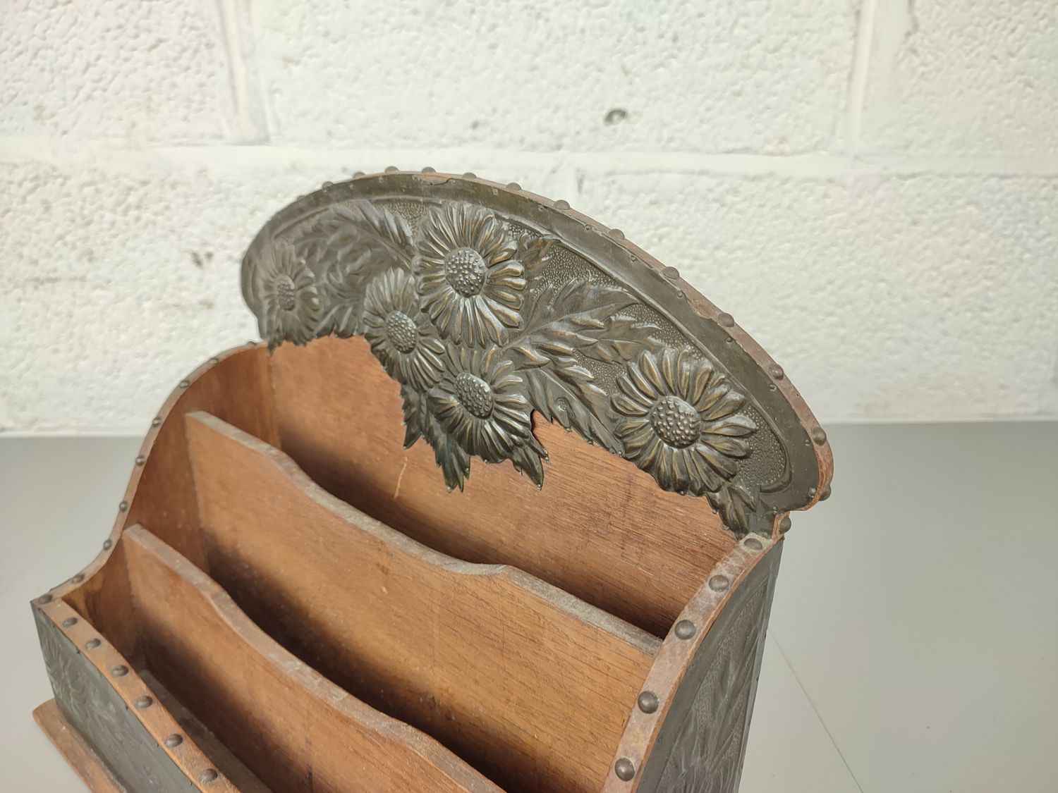 Wood &amp; copper desk letter holder