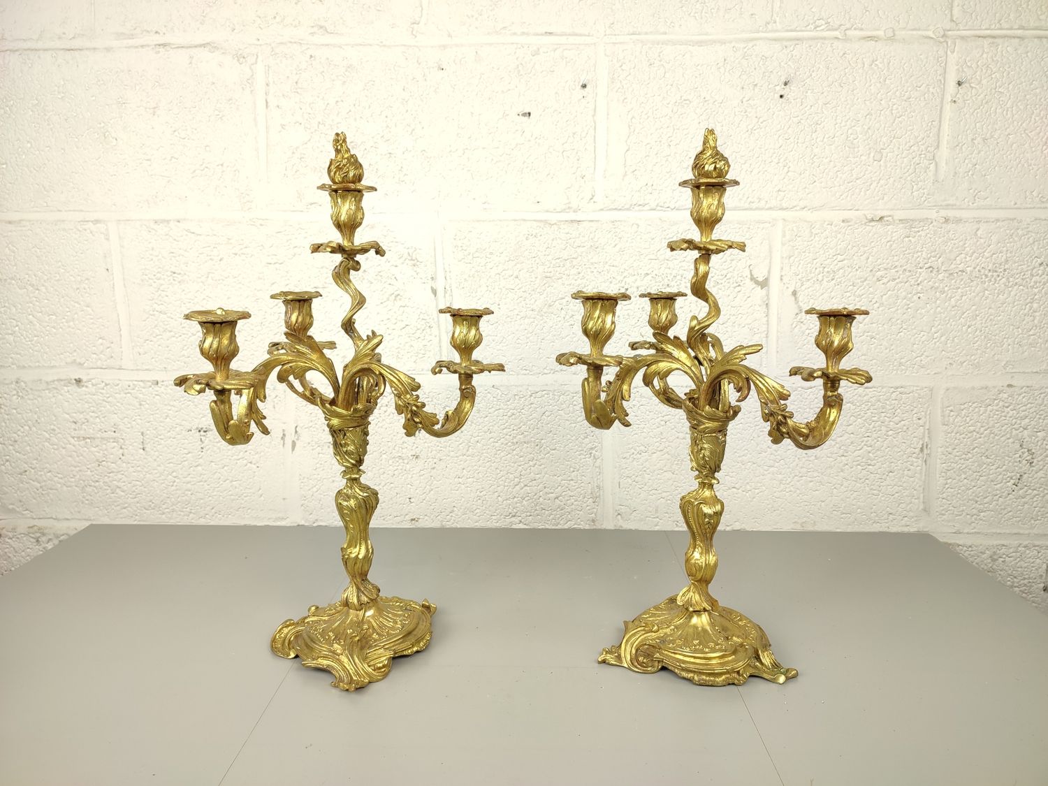 Pair of antique gilt bronze candelabras