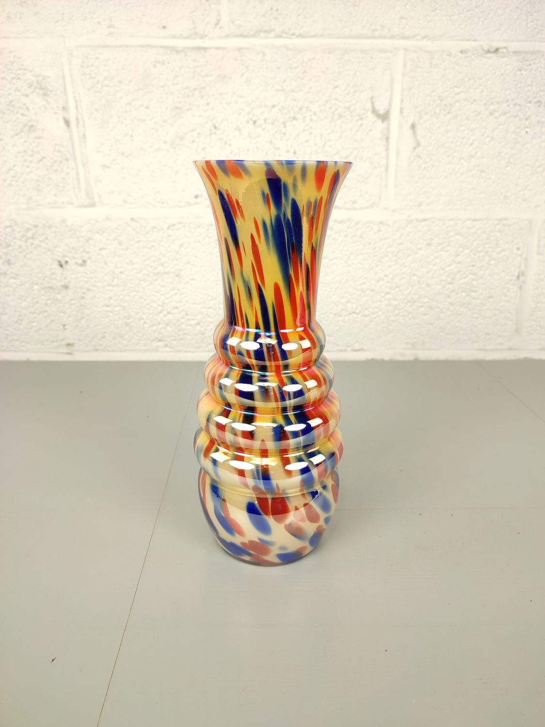 Antique iridescent Kralik splatter vase